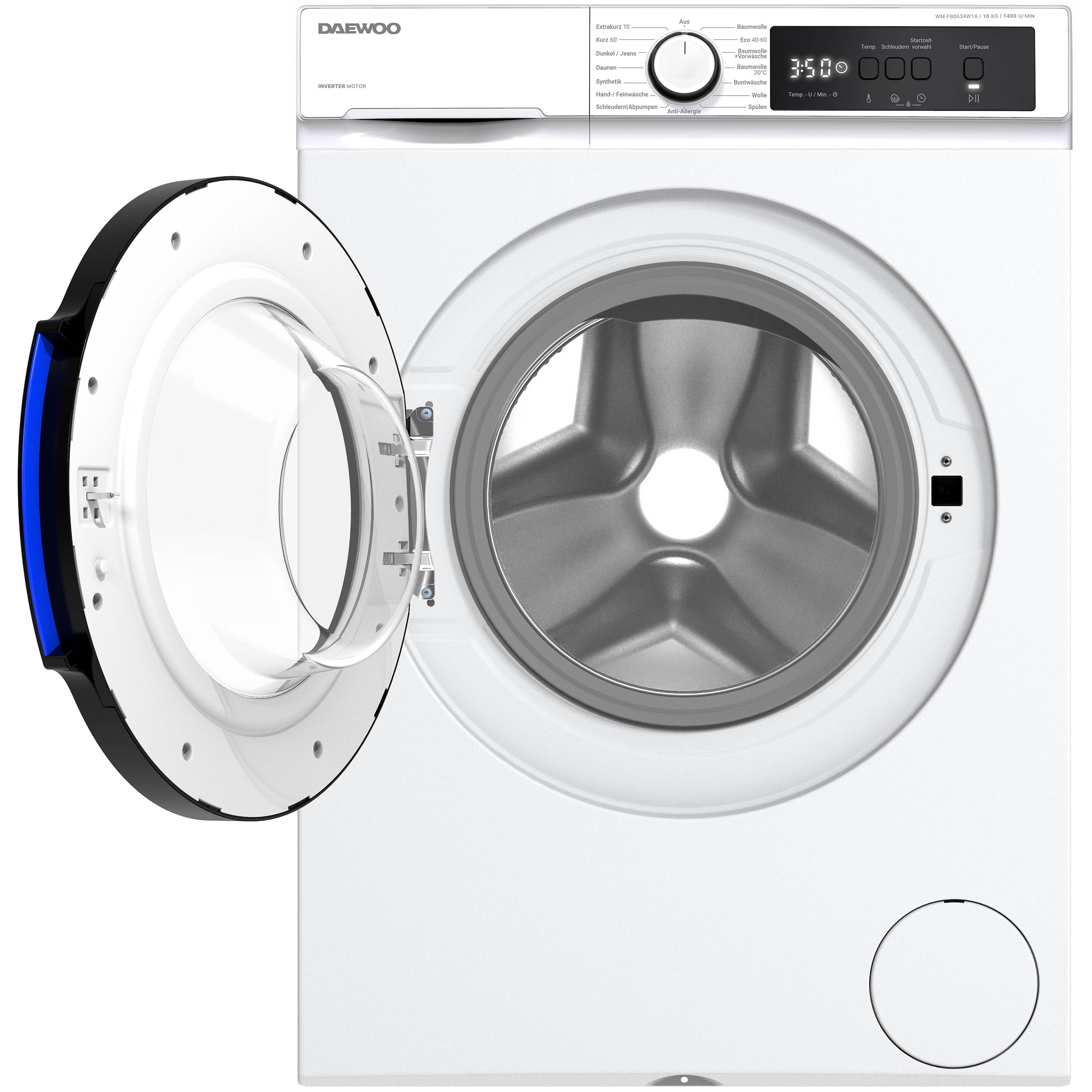 Daewoo Waschmaschine Frontlader, 10 kg, 1400 U/min., Inverter-Motor, Allergy Safe-Programm, EEK A, Weiß-1