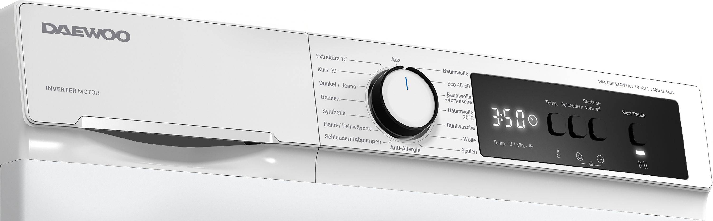 Daewoo Waschmaschine Frontlader, 10 kg, 1400 U/min., Inverter-Motor, Allergy Safe-Programm, EEK A, Weiß-3