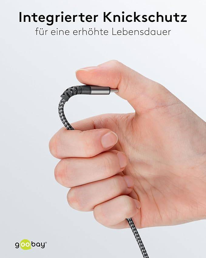 Goobay 74056 USB-C™ auf 3,5 mm Klinke Audio-Adapter, Textilkabel, Metallstecker mit Knickschutz, Schwarz/Grau-2