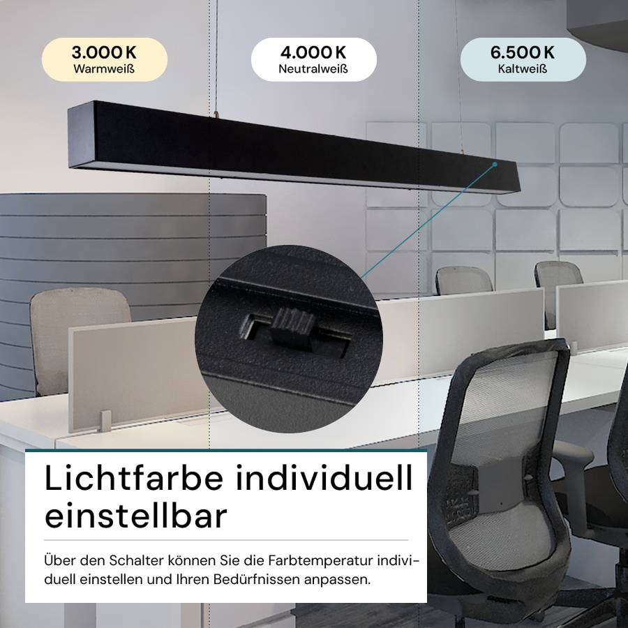 LUXULA LED Büro- Tresenleuchte 40W 3000- 6500K Warm- Kaltweiß 4000lm 120cm LIFUD Erweiterbar Pendelleuchte Schwarz-2
