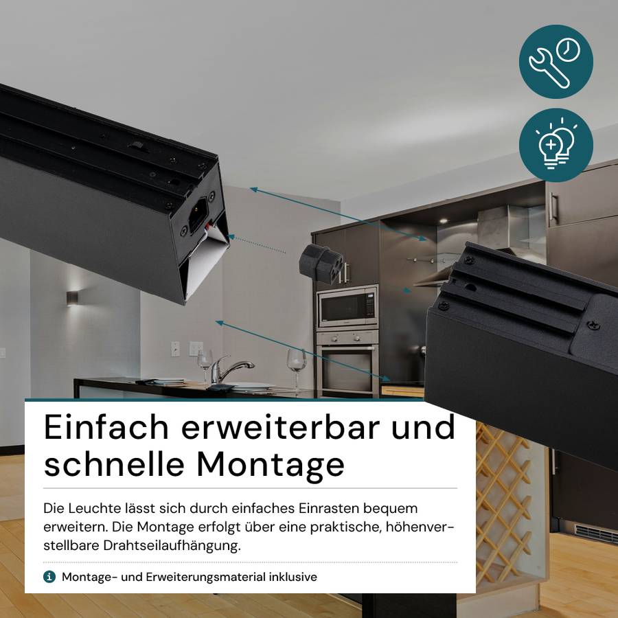 LUXULA LED Büro- Tresenleuchte 40W 3000- 6500K Warm- Kaltweiß 4000lm 120cm LIFUD Erweiterbar Pendelleuchte Schwarz-4