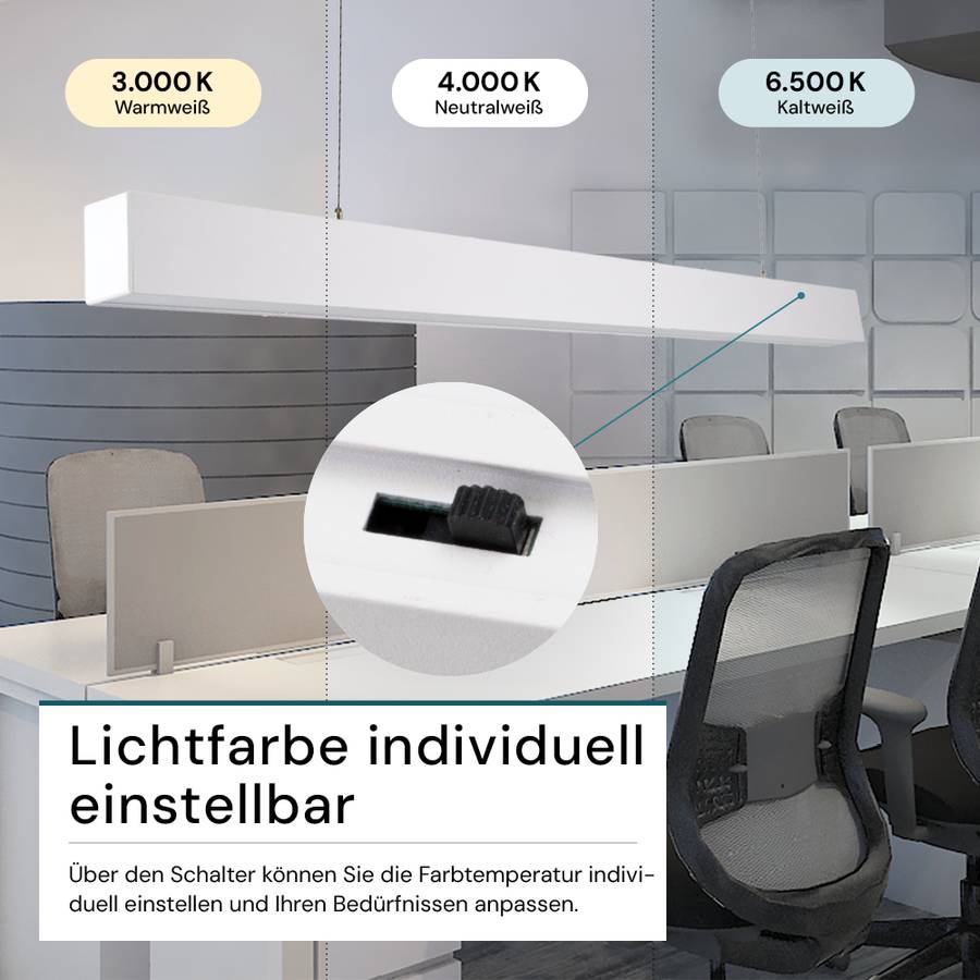 LUXULA LED Pendelleuchte 40W 3000- 6500K Warm- Kaltweiß 4000lm 120cm LIFUD Netzteil Erweiterbar Büro Tresenleuchte Weiß-2