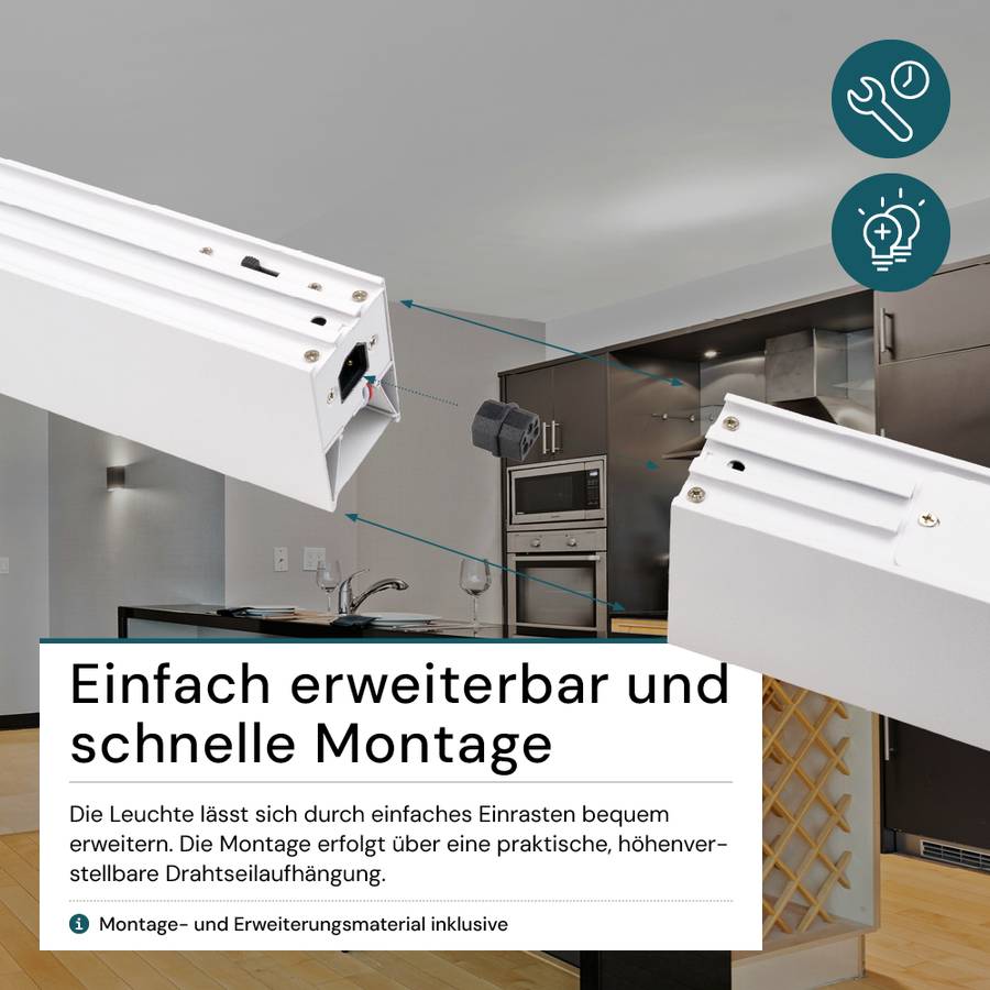 LUXULA LED Pendelleuchte 40W 3000- 6500K Warm- Kaltweiß 4000lm 120cm LIFUD Netzteil Erweiterbar Büro Tresenleuchte Weiß-4