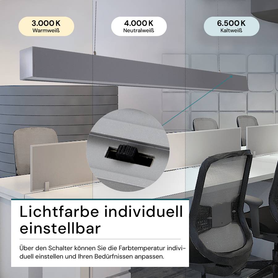 LUXULA LED Büro- Tresenleuchte 40W 3000- 6500K Warm- Kaltweiß 4000lm 120cm LIFUD Netzteil Erweiterbar Pendelleuchte Grau-2