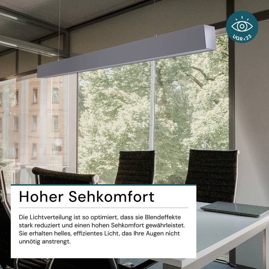 LUXULA LED Büro- Tresenleuchte 40W 3000- 6500K Warm- Kaltweiß 4000lm 120cm LIFUD Netzteil Erweiterbar Pendelleuchte Grau-3