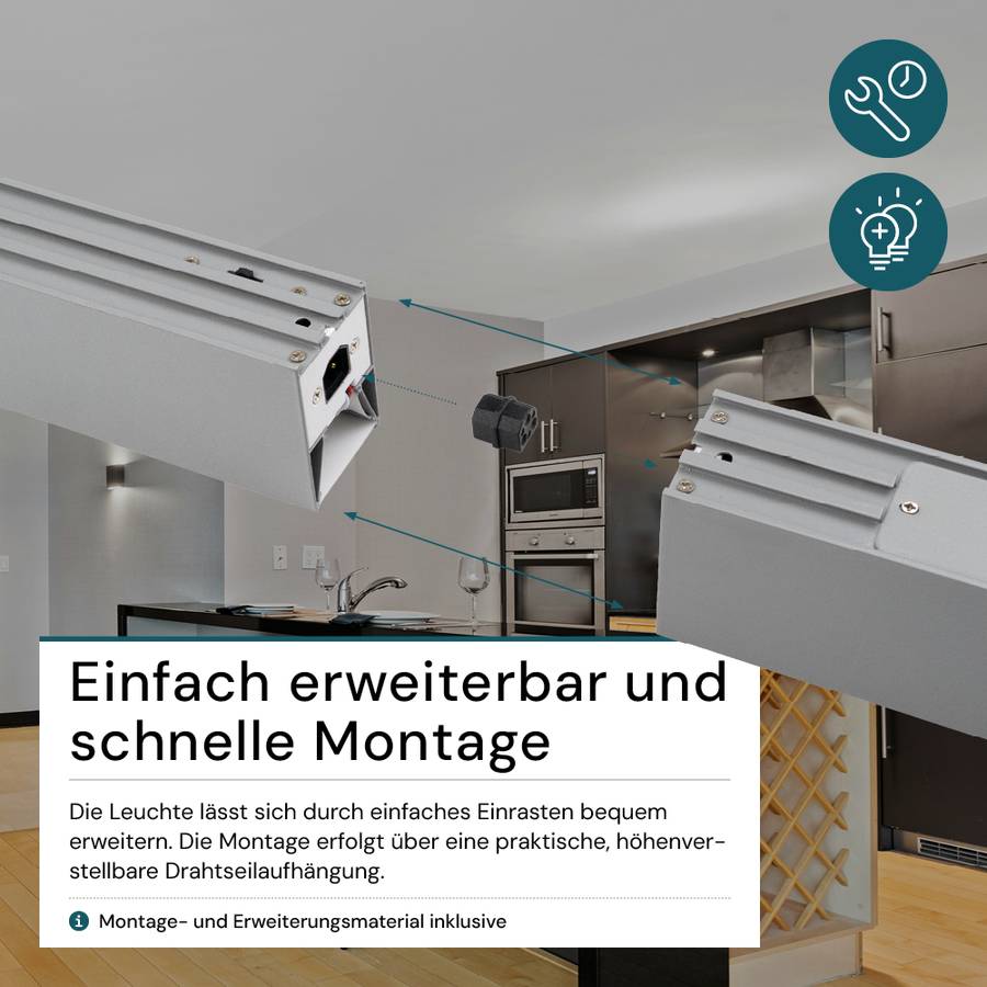 LUXULA LED Büro- Tresenleuchte 40W 3000- 6500K Warm- Kaltweiß 4000lm 120cm LIFUD Netzteil Erweiterbar Pendelleuchte Grau-4