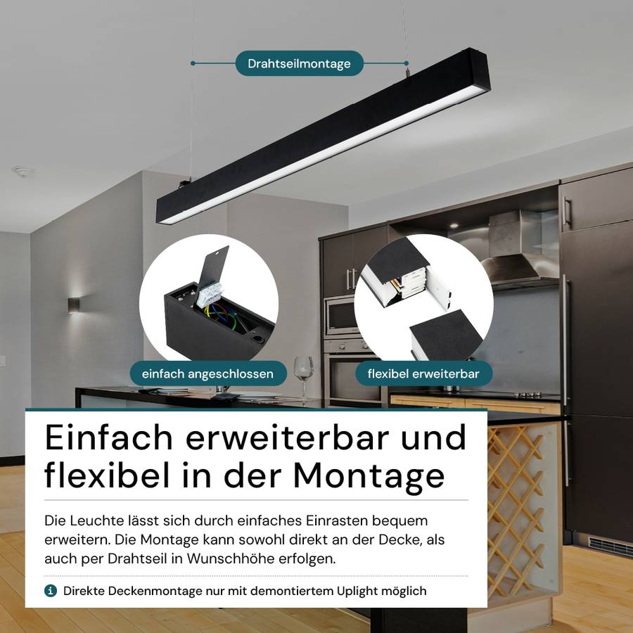 LUXULA 3er-Set LED Büro- Und Tresenleuchte 30W 3000-6500K Warm- Kaltweiß Hängeleuchte Schwarz Up&Down Erweiterbar 120cm-4