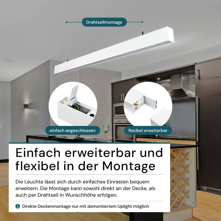 LUXULA 3er-Set LED Büro- Und Tresenleuchte 30W 3000-6500K Warm- Kaltweiß Hängeleuchte Weiß Up&Down Erweiterbar 120cm-4