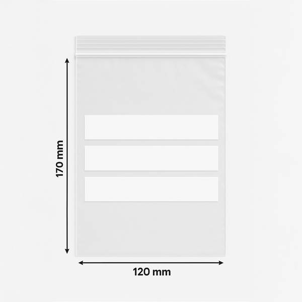 LDPE Schnellverschlussbeutel 120x170 mm mit Schreibfeldern – transparent