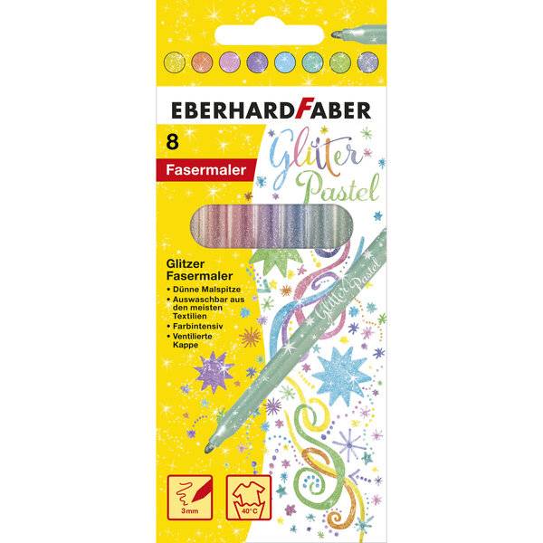 Eberhard Faber Glitter felt-tip pen pastel, 8 Farben, Blau, Grün, Orange, Pink, Türkis, Gelb, Mehrfarben, Junge/Mädchen,