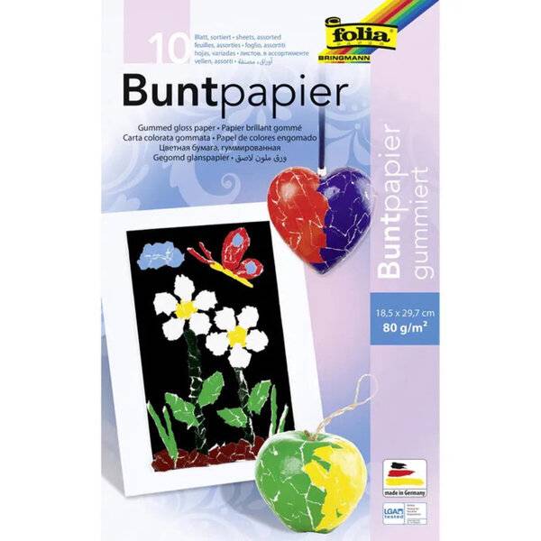 Buntpapier Mappe - gummiert 10 Farben sortiert 21 x 30 cm.-0
