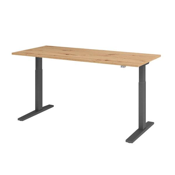 Hammerbacher Schreibtisch C-Fuß elektrisch - 180 x 70-120 x 80 cm Asteiche/grau.