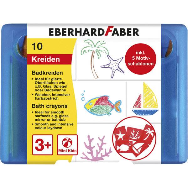 EBERHARD FABER - Bad-Buntstifte 10 Stifte und 5 Motiv-Schablonen Fisch Seestern Palme Segelboot