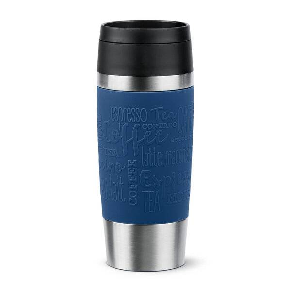 EMSA Travel Mug Classic ISOLIERBECHER 0,36L DUNKELBLAU N20203, Schwarz, Blau, Edelstahl, Silikon,