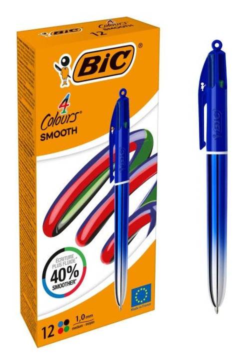 BIC 4 Colours Smooth - Vierfarb-Kugelschreiber - verschiedene Farben - 1 mm - Mittel - verstellbar (Packung mit 12)-1