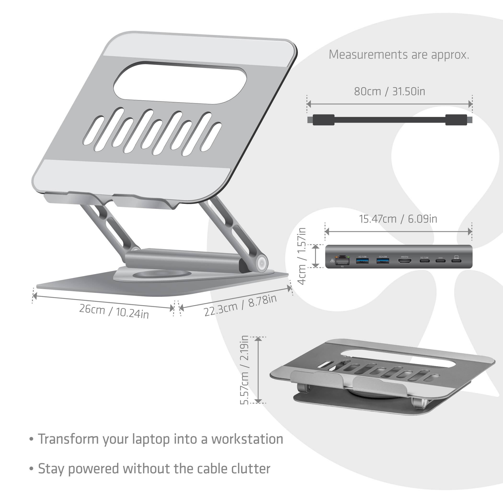 Club3D Laptopständer mit USB-C HUB 100W 360° 4K60Hz Multimedia-Technik HUBs-3