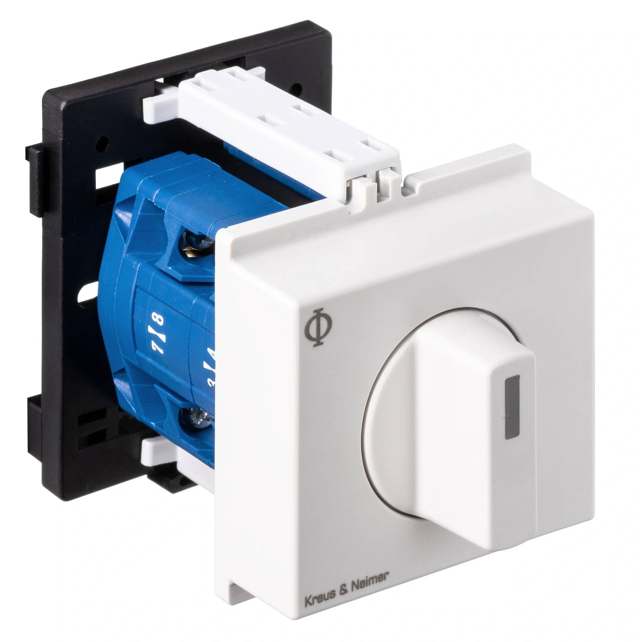 Umschalter o. 0, 2-polig, 60°, 45 mm Schnappbefestigung, Ith 20A, P 5,5 kW (AC3, 400V AC), 2x2,5 mm²
