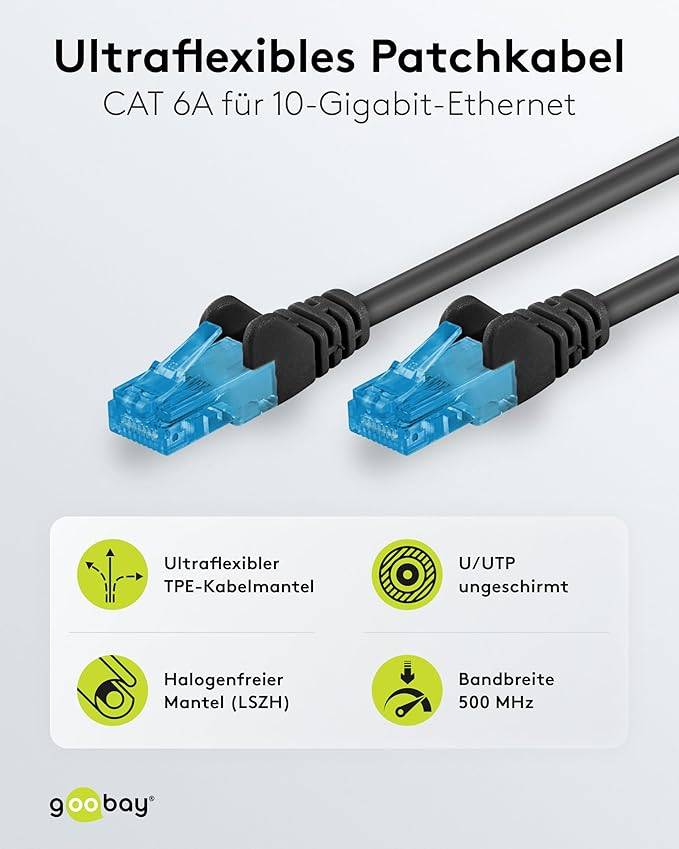 Goobay 79188 CAT 6A ultraflexibles Netzwerkkabel / Patchkabel, Ethernet bis 10 Gbit/s, LAN Kabel U/UTP, 2 m, Schwarz-2