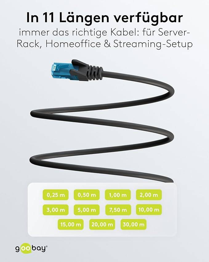 Goobay 79188 CAT 6A ultraflexibles Netzwerkkabel / Patchkabel, Ethernet bis 10 Gbit/s, LAN Kabel U/UTP, 2 m, Schwarz-3