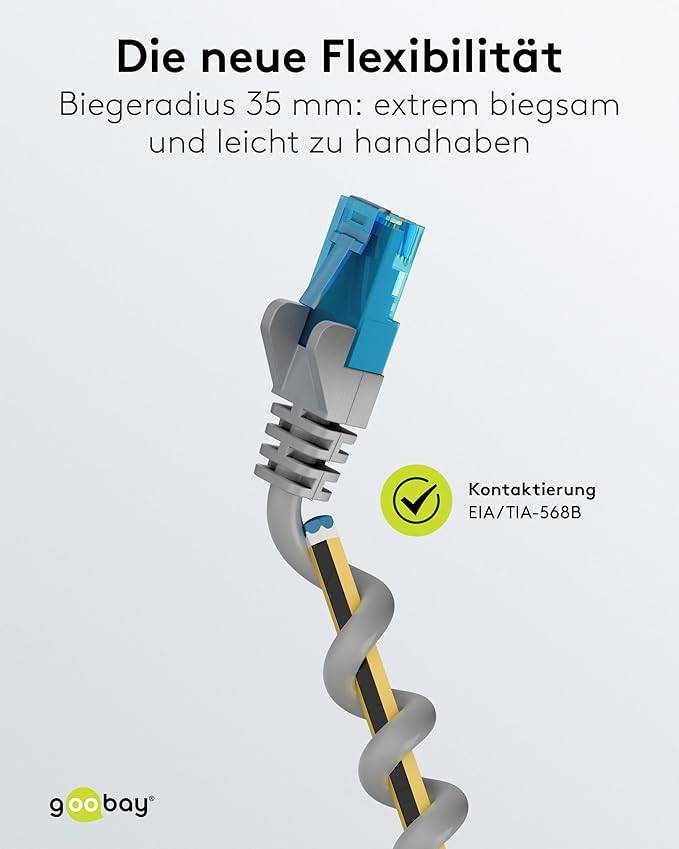 Goobay 79173 CAT 6A ultraflexibles Netzwerkkabel / Patchkabel, Ethernet bis 10 Gbit/s, LAN Kabel U/UTP, 0,25 m, Grau-6