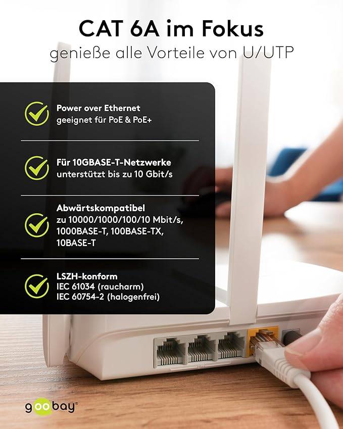 Goobay 79189 CAT 6A ultraflexibles Netzwerkkabel / Patchkabel, Ethernet bis 10 Gbit/s, LAN Kabel U/UTP, 2 m, Weiß-6