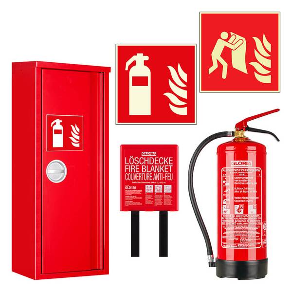 Feuerlöscher Starter-Set Big: ABC-Löscher, Löschdecke, Schrank und Schilder
