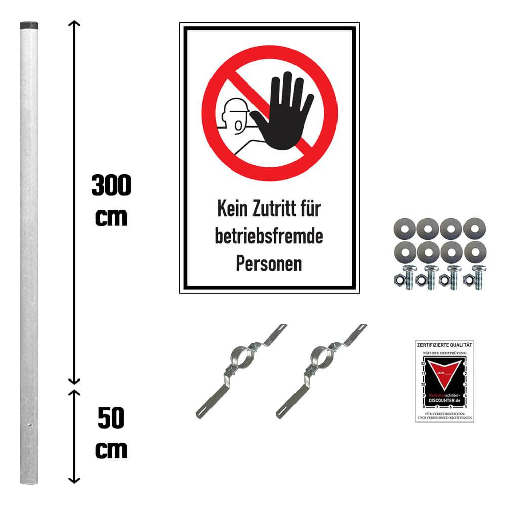 Komplett-Set, Kein Zutritt für betriebsfremde Personen, Pfosten, Alu, 40 x 60 cm-0