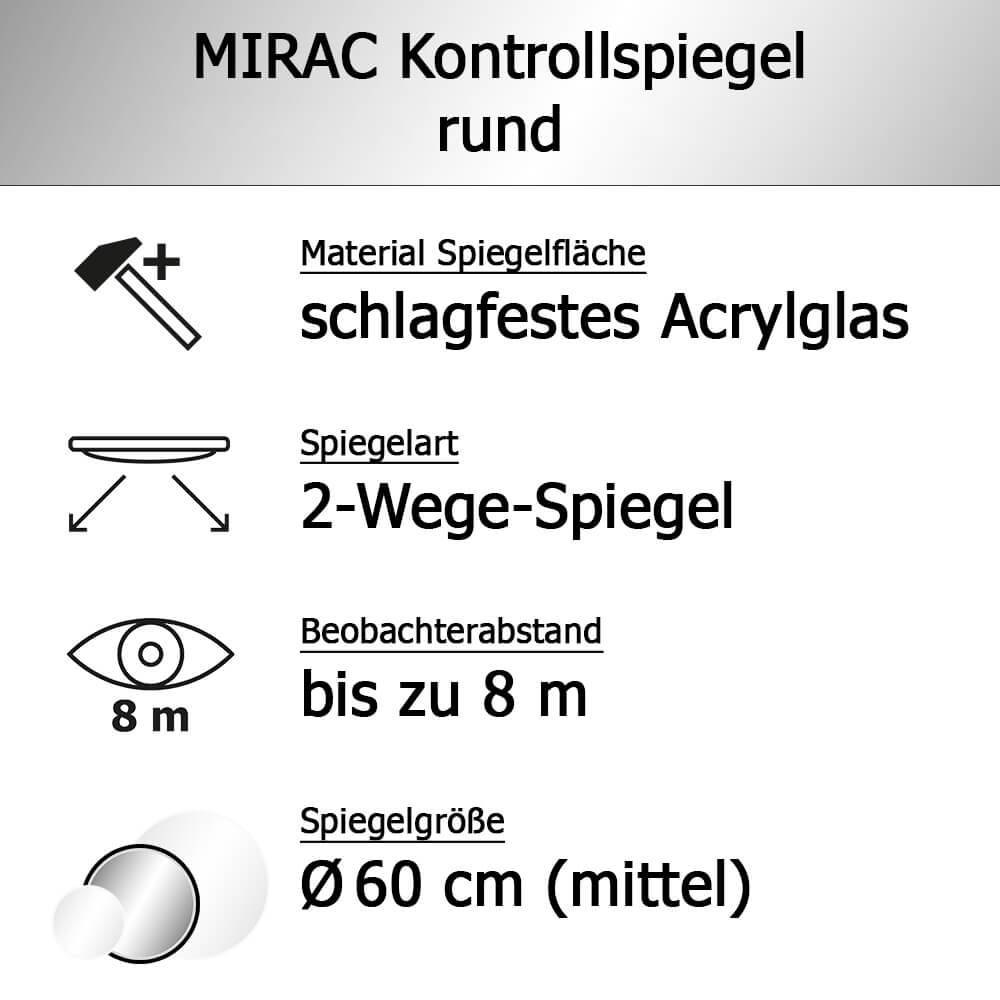 MIRAC Kontrollspiegel, Acrylglas, Schutzrahmen weiß, rund, Ø 60 cm-3