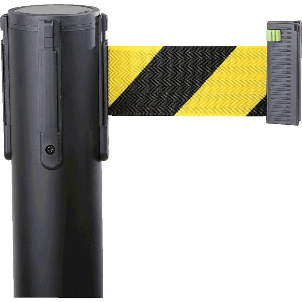 ALLROUNDLINE Gurtpfosten, Gurt gelb/schwarz 4 m, schwarzer Abgrenzungsständer-1