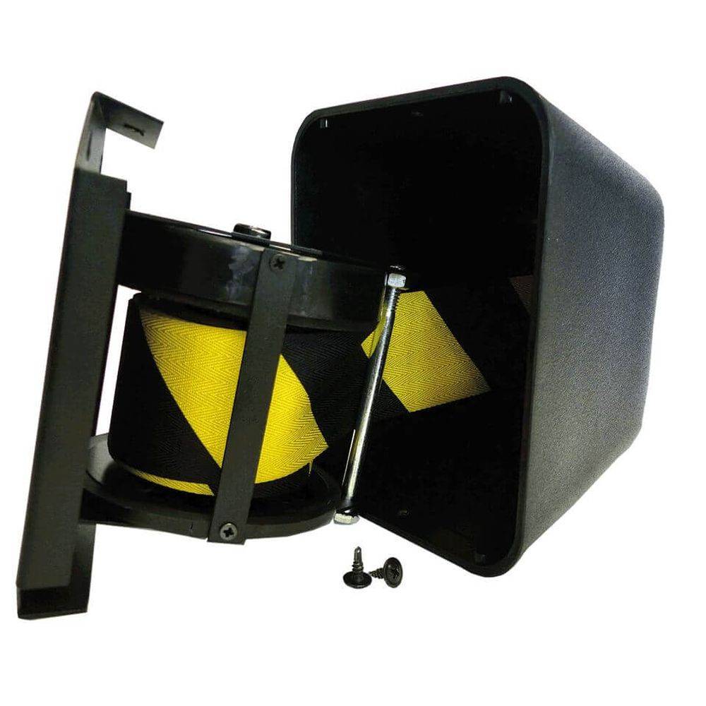 RS-GUIDESYSTEMS Gurtbandkassette, gelb/schwarz, 8 m + Edelstahl-Wandhalterung-3
