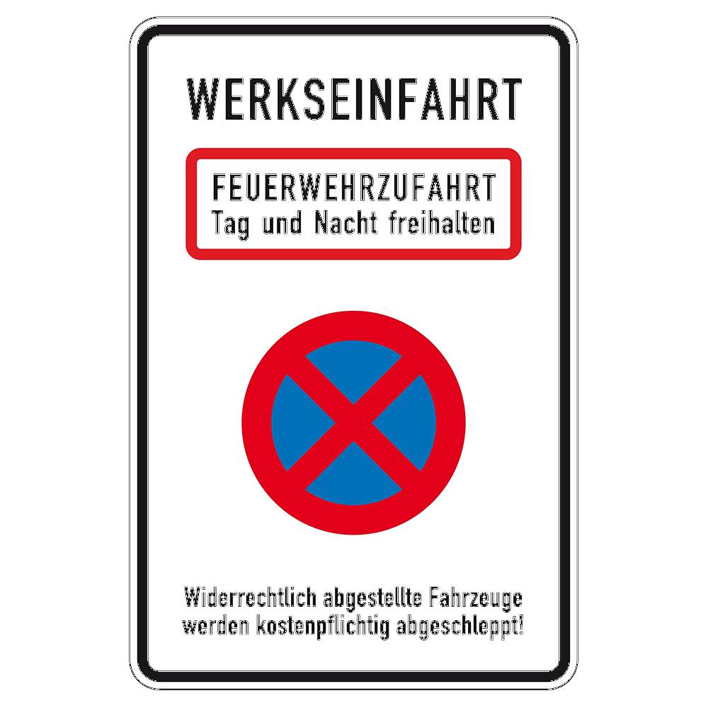 Kombischild, Werkseinfahrt, Feuerwehrzufahrt, Halteverbot, Alu, RA1, 60 x 90 cm-0