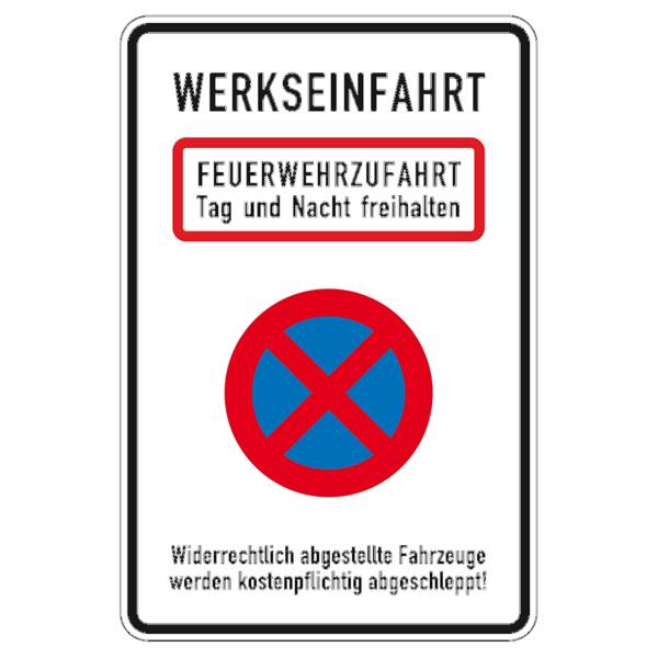 Kombischild, Werkseinfahrt, Feuerwehrzufahrt, Halteverbot, Alu, RA1, 60 x 90 cm