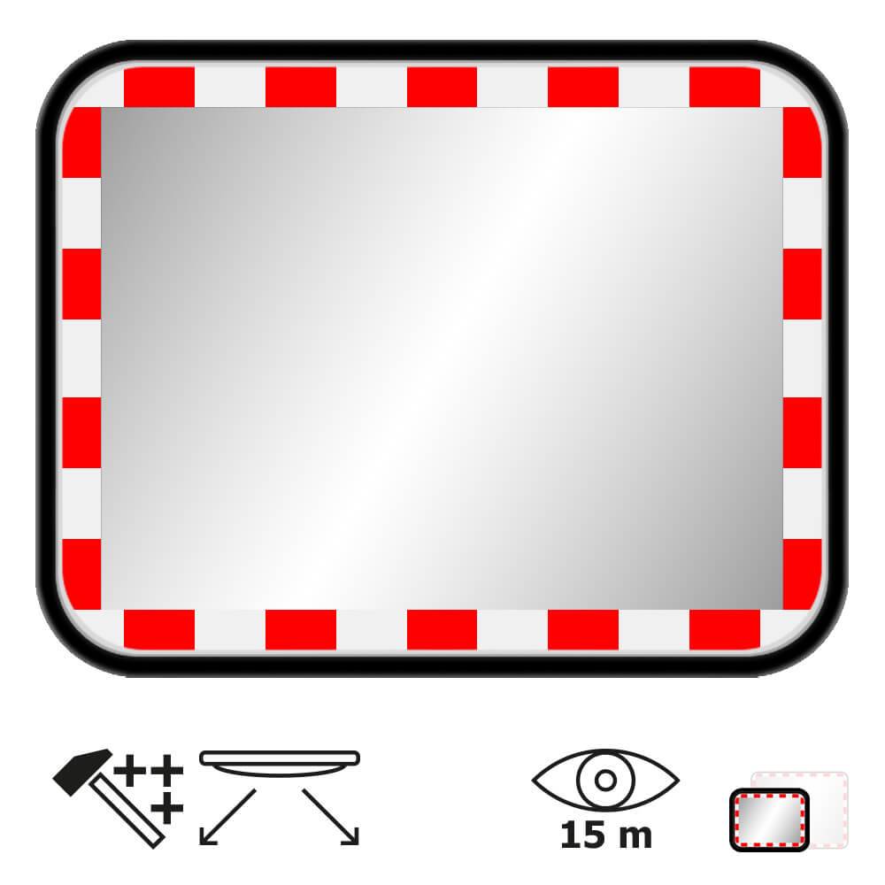 Edelstahl-Verkehrsspiegel mit Kunststoffrahmen, rot/weiß, rechteckig, 60 x 45 cm-0