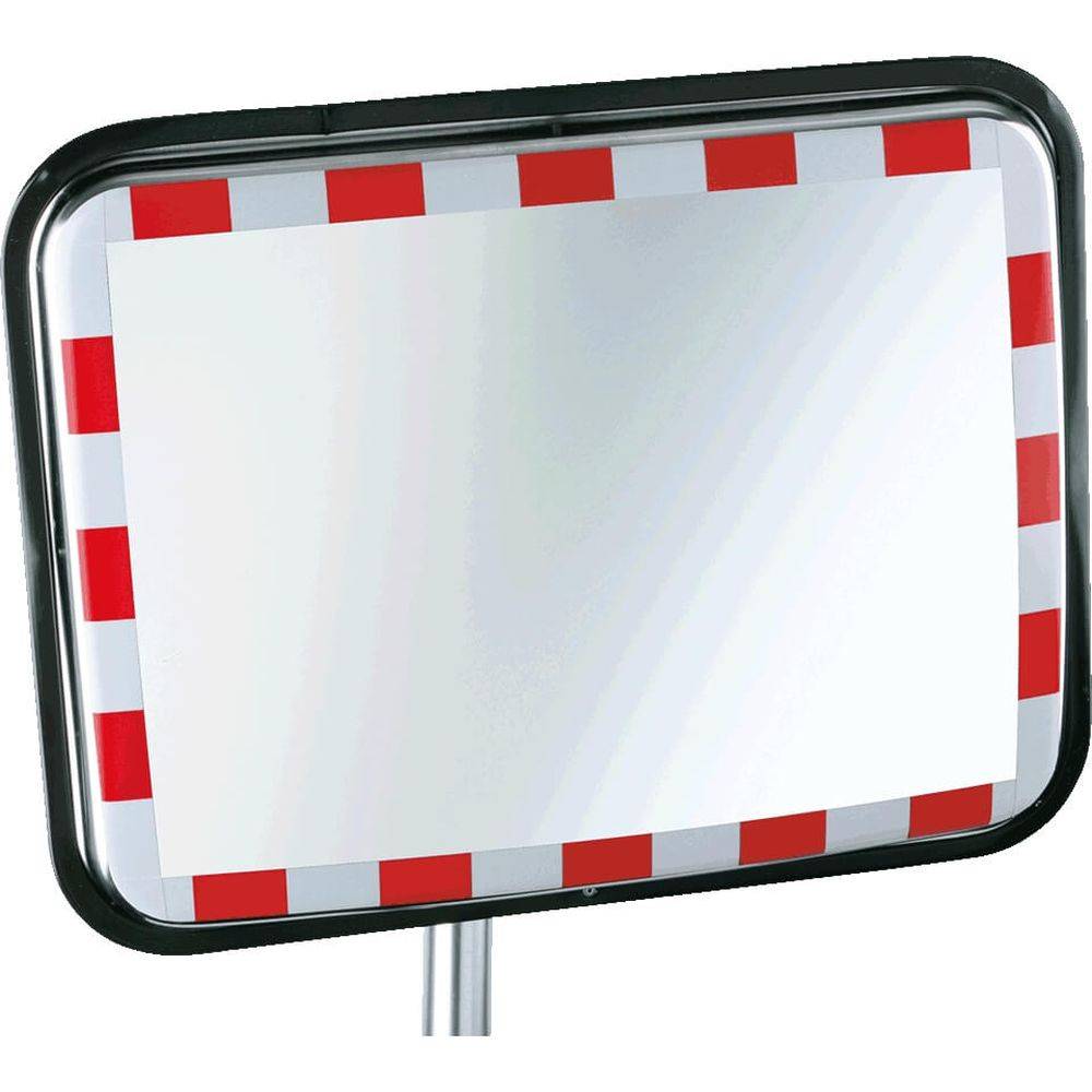 Edelstahl-Verkehrsspiegel mit Kunststoffrahmen, rot/weiß, rechteckig, 60 x 45 cm-1