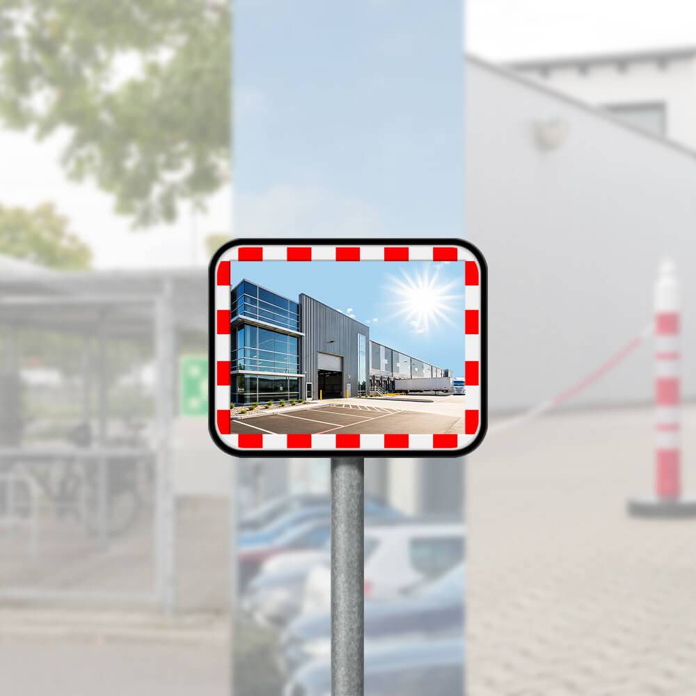 Edelstahl-Verkehrsspiegel mit Kunststoffrahmen, rot/weiß, rechteckig, 60 x 45 cm-2