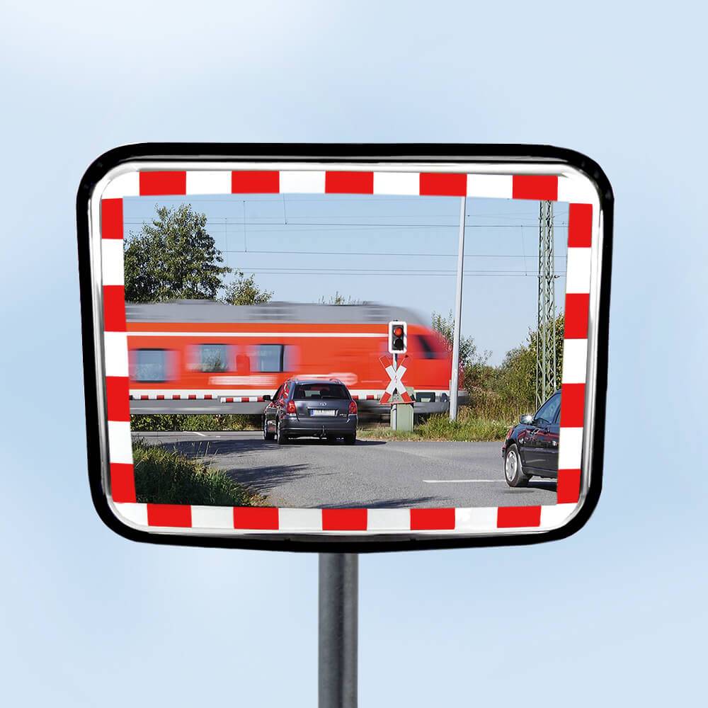 Edelstahl-Verkehrsspiegel mit Kunststoffrahmen, rot/weiß, rechteckig, 60 x 45 cm-3
