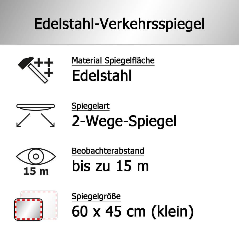 Edelstahl-Verkehrsspiegel mit Kunststoffrahmen, rot/weiß, rechteckig, 60 x 45 cm-4
