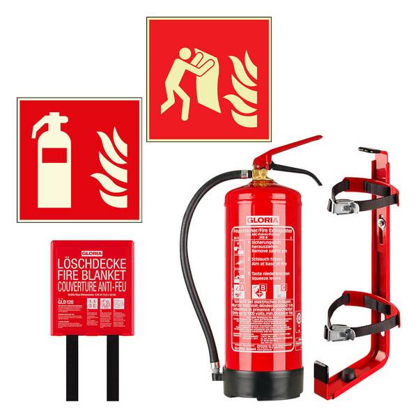 Feuerlöscher Starter-Set Small: ABC-Löscher, Löschdecke, Halterung und Schilder
