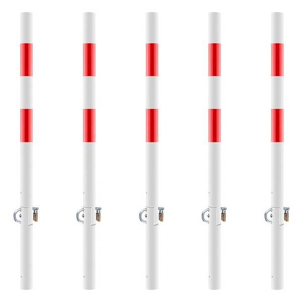 5x ROBUSTO Sperrpfosten, Umklappen, Sperrbügel, r/w, einbetonieren, Stahl, 140cm