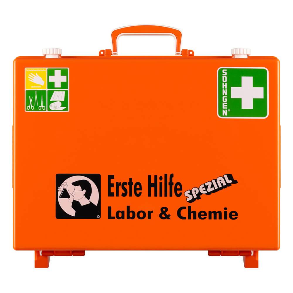 SÖHNGEN Erste-Hilfe-Koffer Labor/Chemie, Wandhalt., orange, ASR A4.3/DIN 13157-0