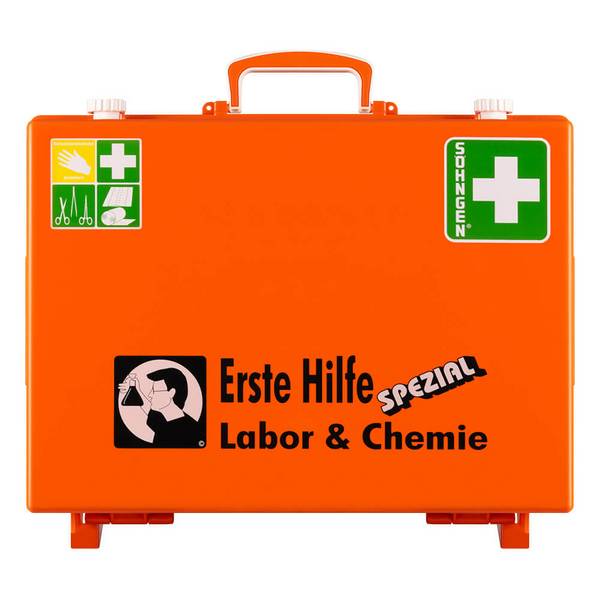 SÖHNGEN Erste-Hilfe-Koffer Labor/Chemie, Wandhalt., orange, ASR A4.3/DIN 13157