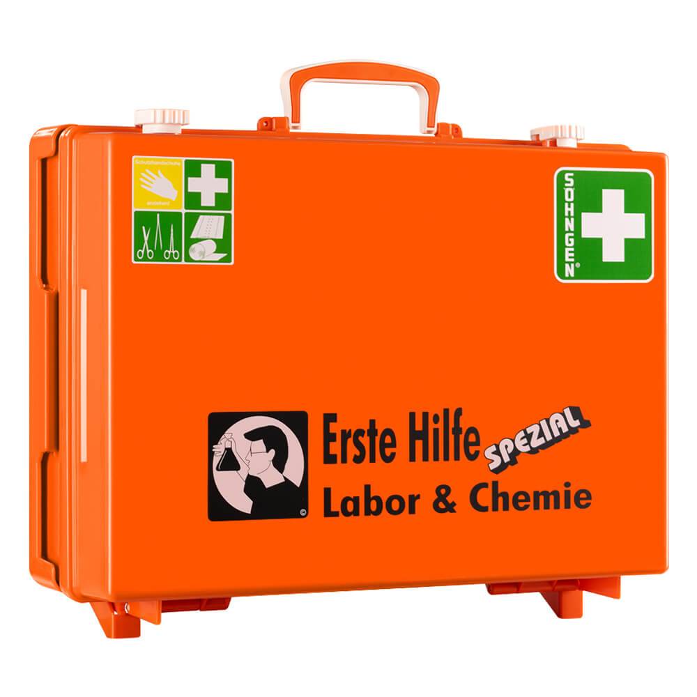SÖHNGEN Erste-Hilfe-Koffer Labor/Chemie, Wandhalt., orange, ASR A4.3/DIN 13157-1