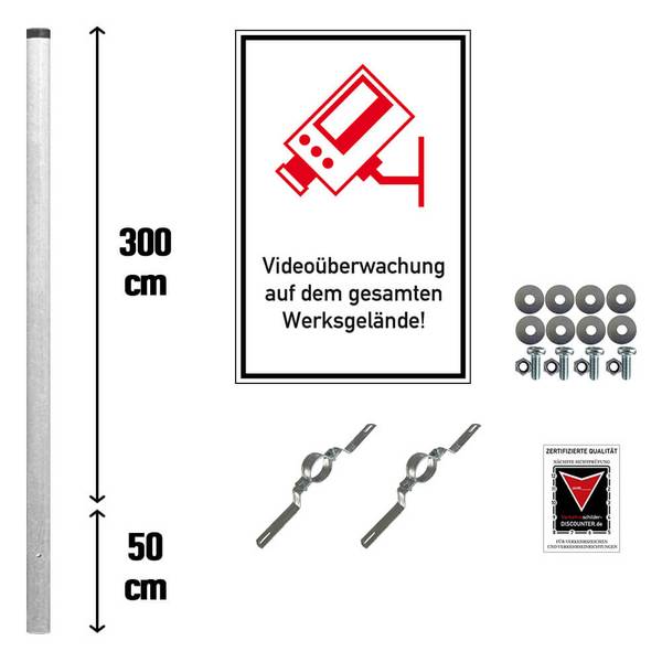 Komplett-Set, Videoüberwachung auf dem Werksgelände, Pfosten, Alu, 40 x 60 cm