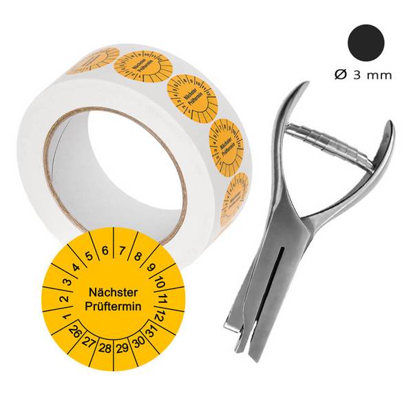 Lochzangen-SET: Kerbzange mit Kreis-Kerbform Ø 3 mm + Prüfplaketten 500 Stück