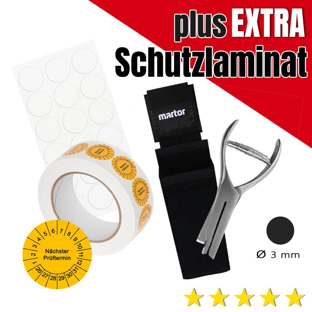 Komplett-SET Lochzange (Kreis-Kerbform Ø 3 mm) + Prüfplaketten + Gürteltasche-0