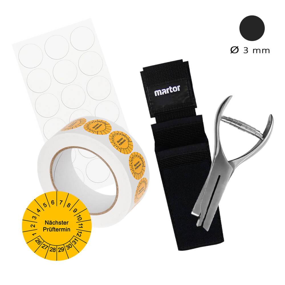Komplett-SET Lochzange (Kreis-Kerbform Ø 3 mm) + Prüfplaketten + Gürteltasche-4