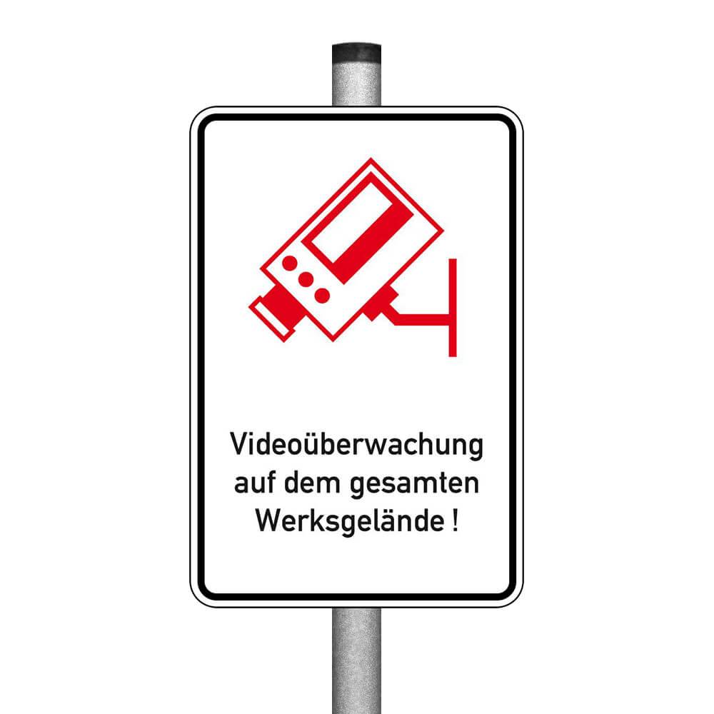 Komplett-Set, Hinweisschild Videoüberwachung auf Werksgelände, RA, Alu, 60x90 cm-1