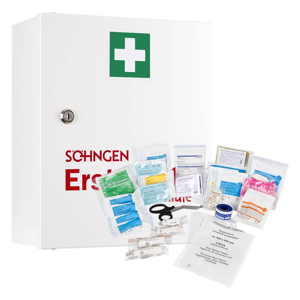 SÖHNGEN Verbandschrank Schule, abschließbar, weiß, Stahl, ASR A4.3, DIN 13157-0