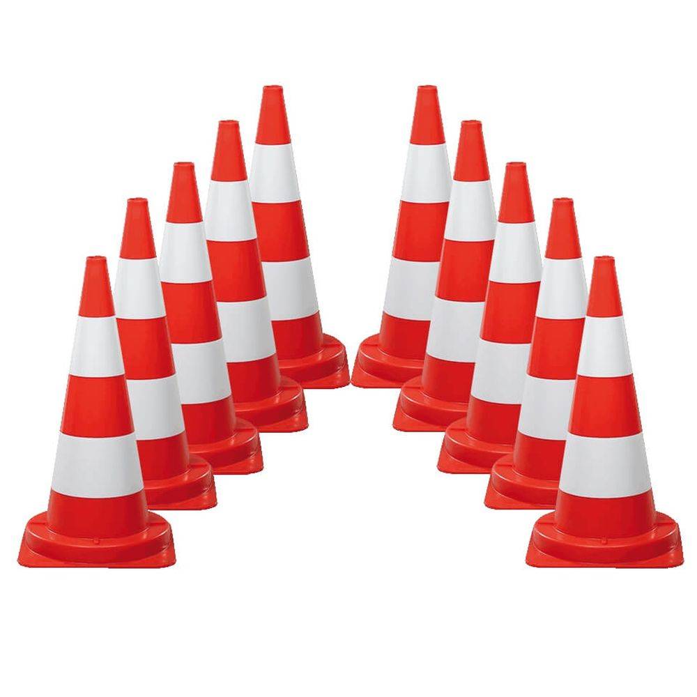 10 Stück Leitkegel, rot tagesleuchtend/weiß, Weich-PVC, 75 cm, 3,1 kg-0