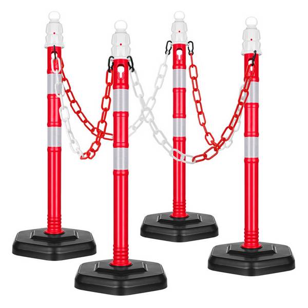 Kettenpfostenset Multi-MAX, 4 Stück, rot/weiß, mit 15 m Kette